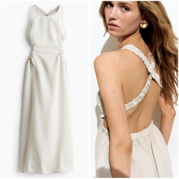 H&M Cutout Dress Light Beige New - Picture 1 of 8